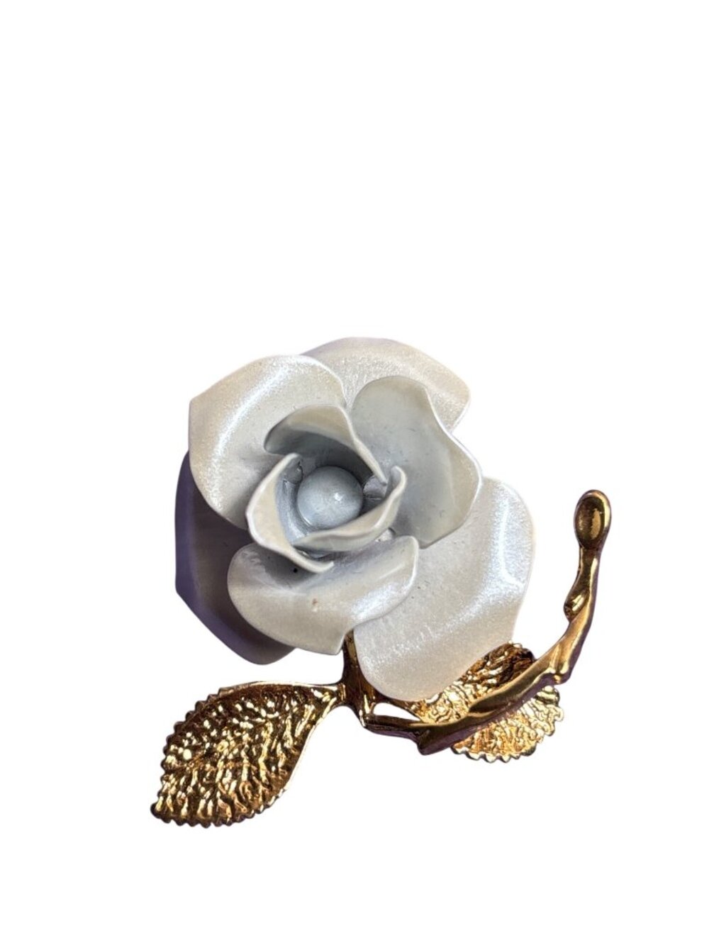 Vintage Rose Brooch White Goldtone 2 inches
